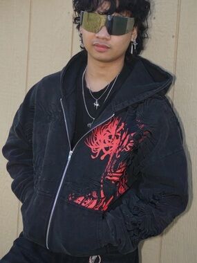 DEELINQUIN  Unisex Black Hooded Tokio Gohul